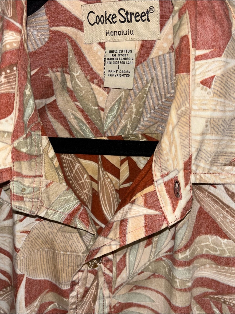 Cooke Street Honolulu Men's Rust Leaf Print Cotton Shirt L